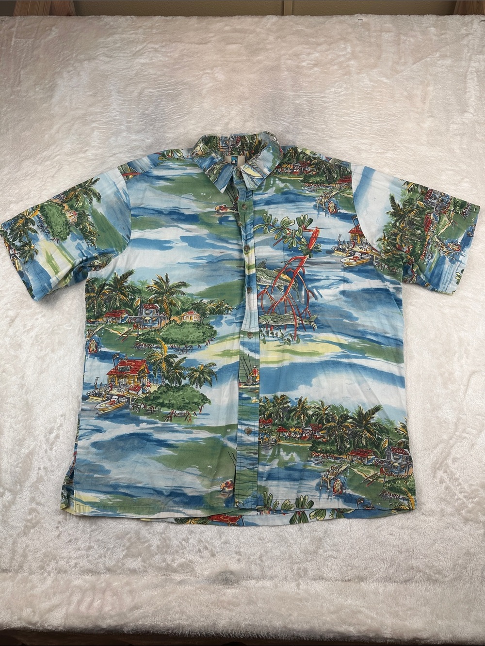 Kahala Hawaiian Shirt Mens XXL Aloha Fishing Island Made Hawaii Cotton 2XL